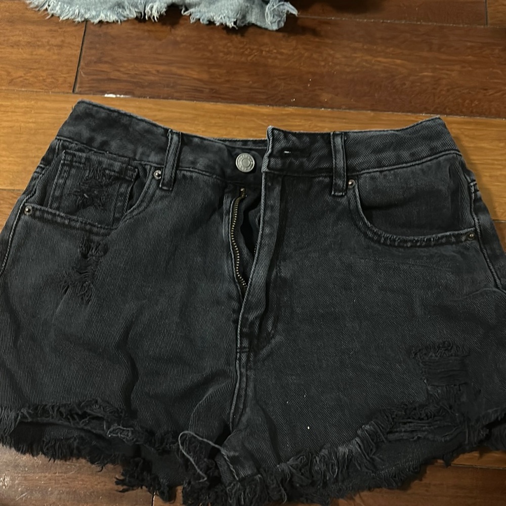 black ripped mid rise jean shorts